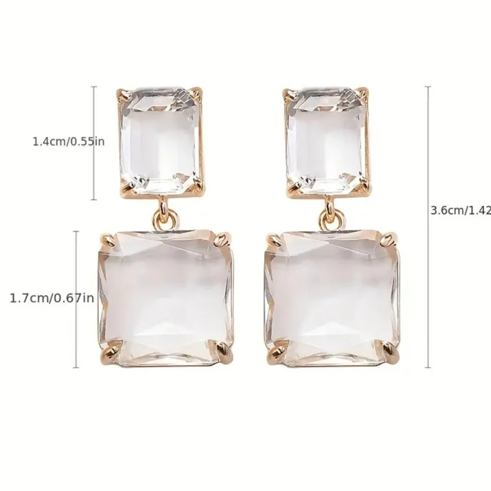 Gold Double Square Drop Fashion Earrings ✨💛✨💛✨💛✨💛 - Picture 4 of 6